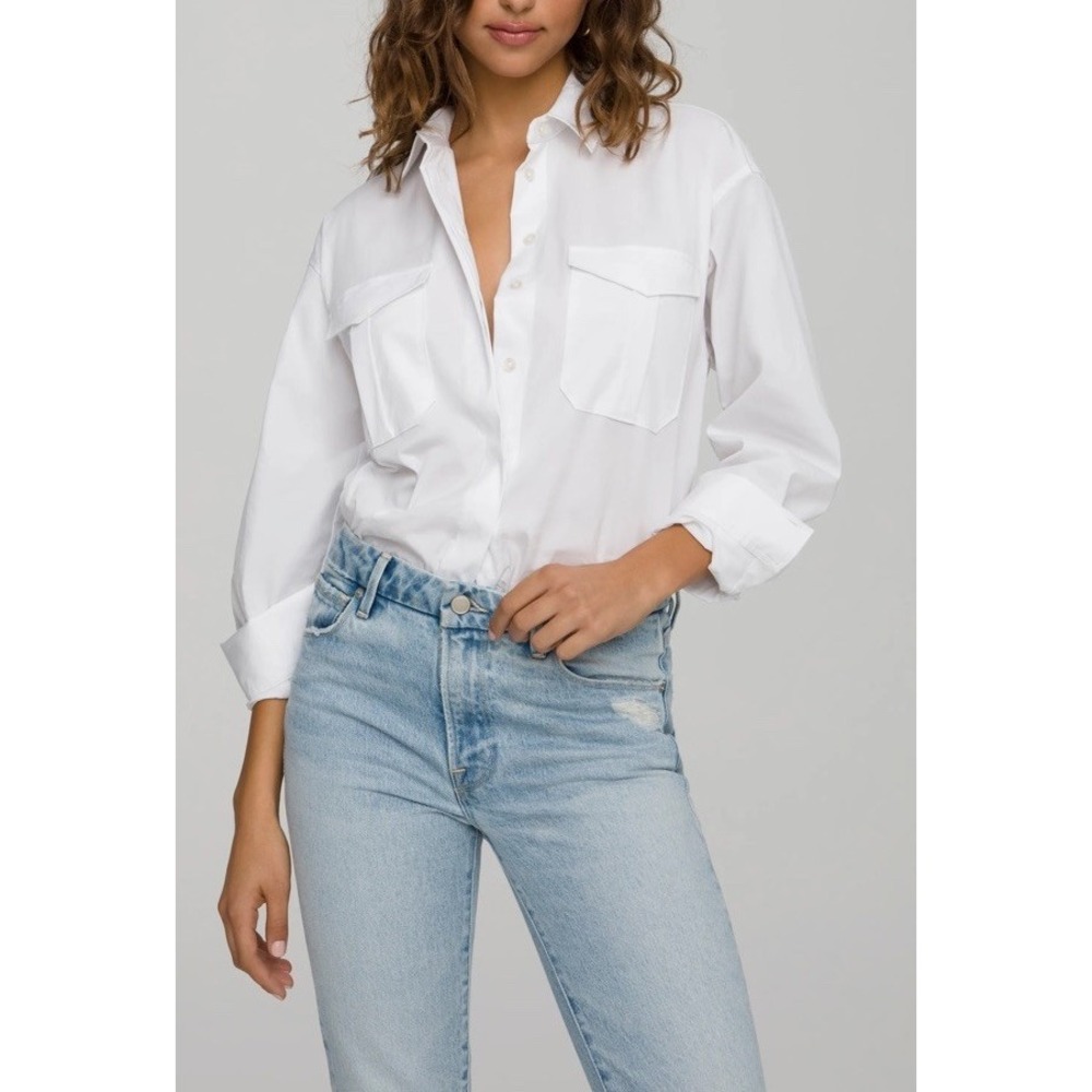 Good American *The Good Shirt* Women's 0 XS White Oxford Oversized Preppy Loose